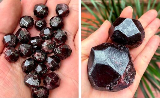 The trapezohedral habit of garnet from Phu Tho. The trapezohedral habit is suitable for cutting as cabochons or beads, while the elongated habit (not shown) would be appropriate for carving. Photos by Nguyen Thanh Nhan.