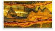 Close up view of a large, polished slab of quartz variety Tiger’s Eye from the Marra Mamba region of Western Australia. It measures at 10 feet long, 20 inches wide and 2 inches thick. Photo: Emily Lane/GIA